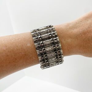 Vargas Victorian Style Pierced Repoussé Silver Clamper Bracelet Cuff Vintage